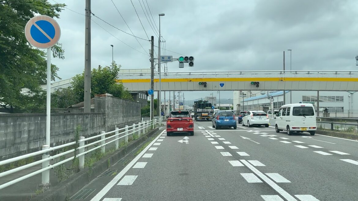 Driving along National Route 1 in Toyokawa City Aichi Japan