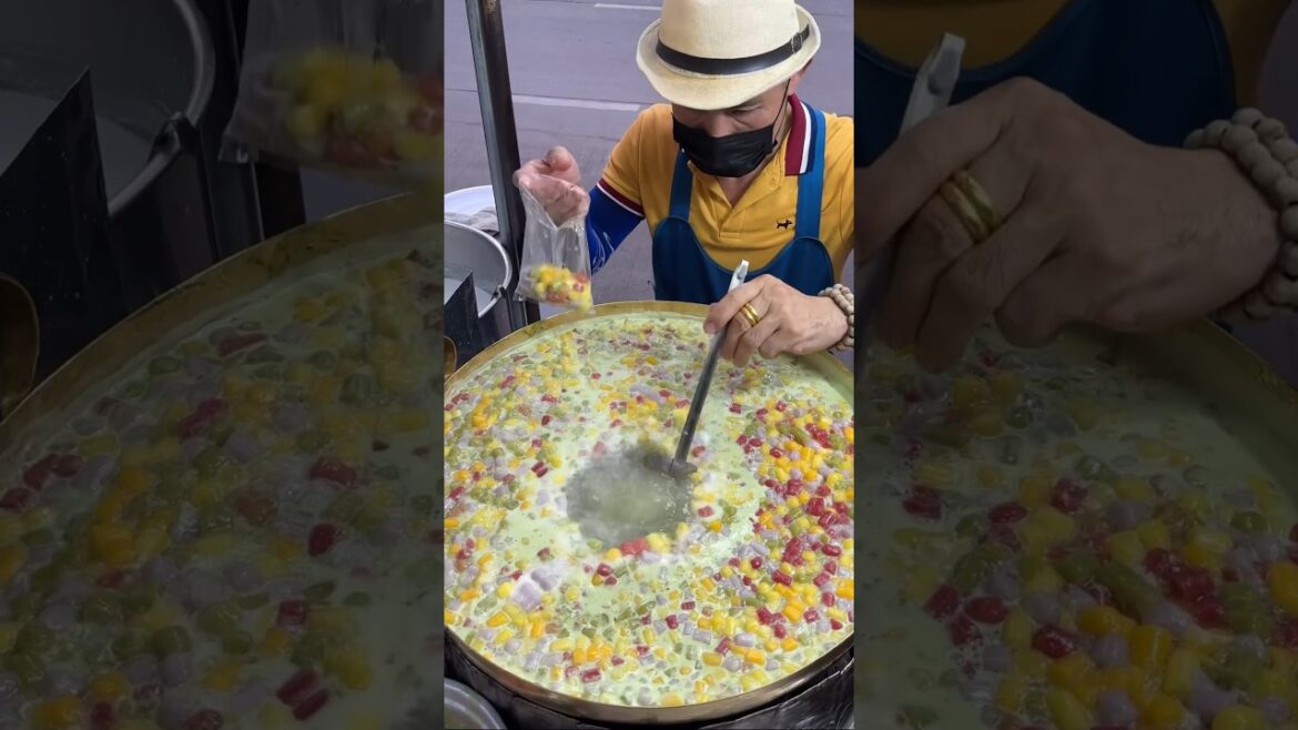 Colorful Thai Dessert With Eggs And Coconut Milk - Thai Street Food