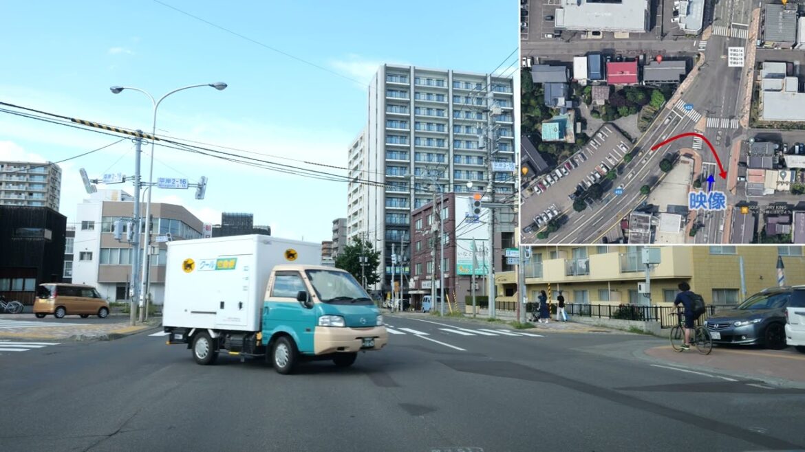 交通島の手前で右折する交差点（国道453号から平岸通）平岸通視点[ #札幌市 4K/60p GH6 車載動画]