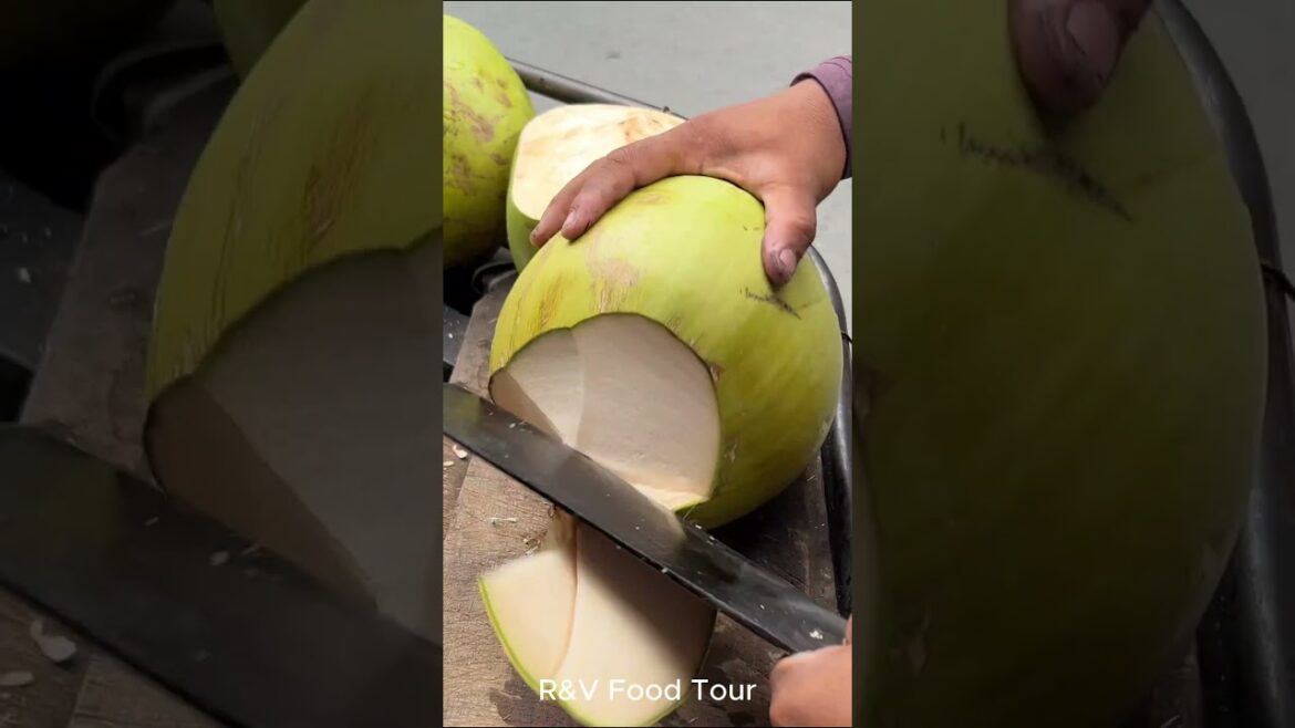 Big golden coconut cutting skill #streetfood #coconut #viral #asmr #shorts