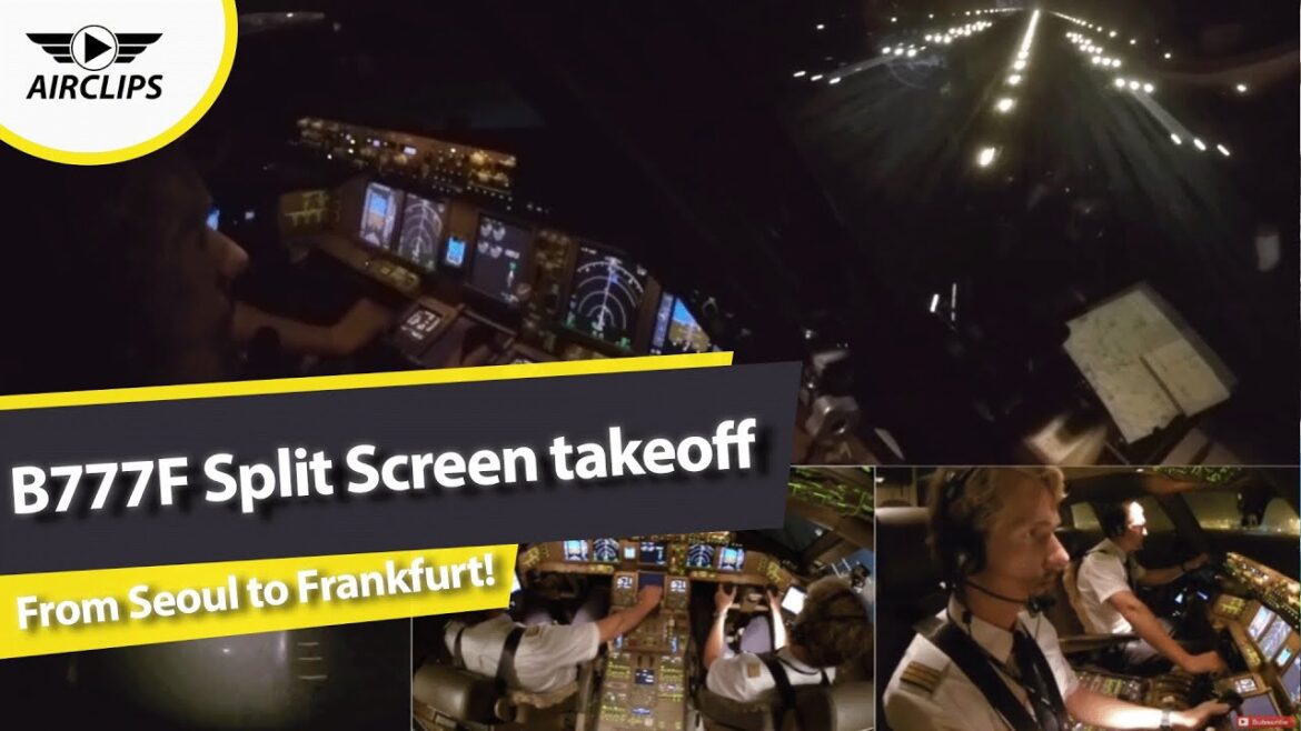 STUNNING B777F Split Screen takeoff: Lufthansa Cargo from Seoul to Frankfurt!  [AirClips]