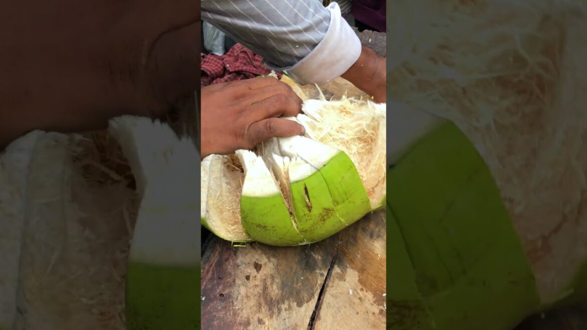 So satisfying fresh coconut cutting skill #shorts #streetfood #viral #coconut #asmr