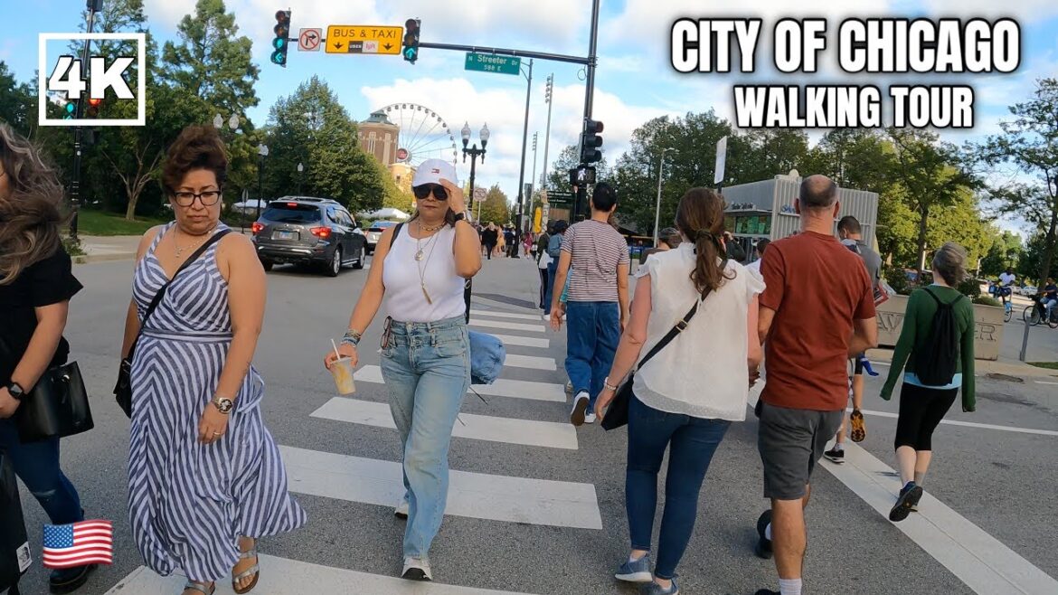 🚶🏿CHICAGO🇺🇸 Saturday Walking Tour - Illinois Street, Summer 2023 [4K 60fps]
