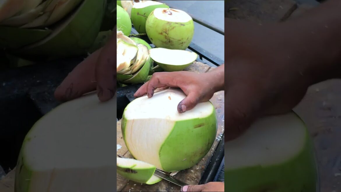 So satisfying Fresh green coconut cutting skill #streetfood #shorts #viral #coconut #asmr