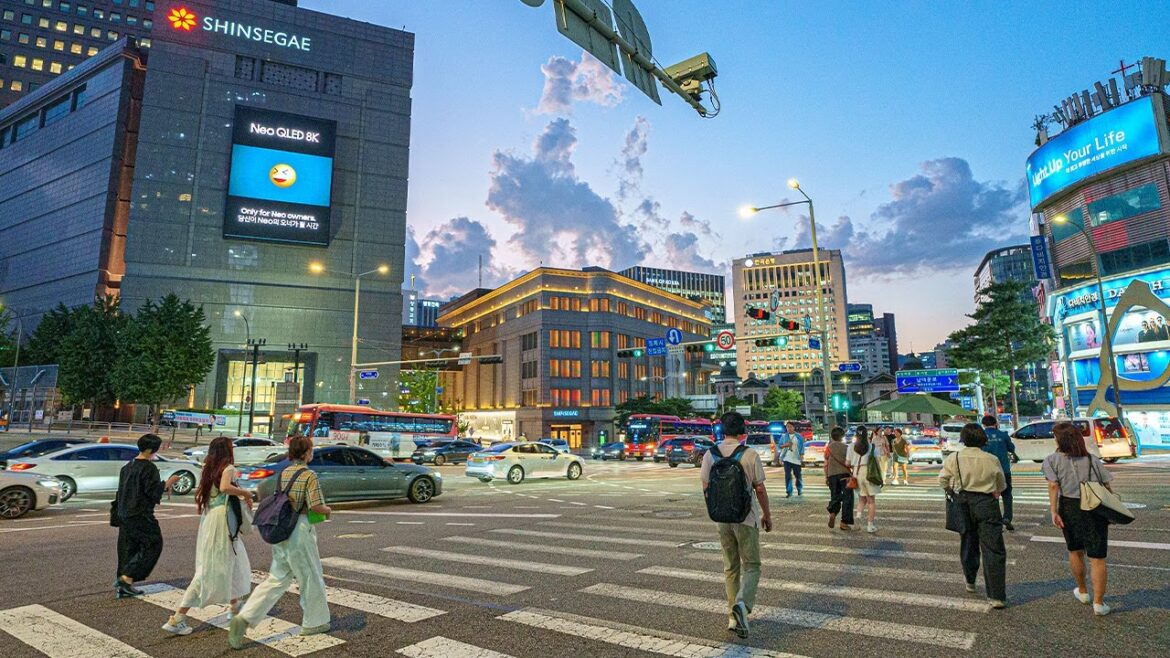 Evening Walk Seoul Central Street and Myeongdong Alley | Korea Travel 4K HDR