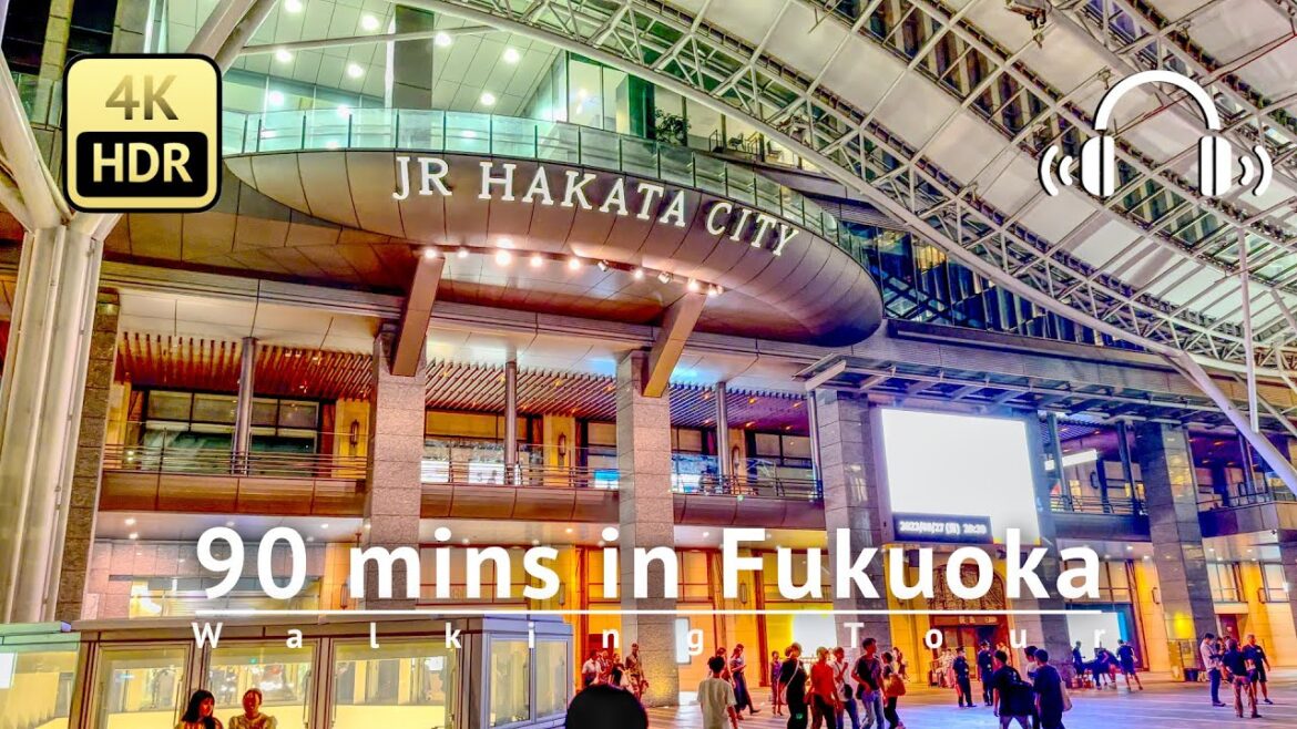 90 mins in Fukuoka Night Walking Tour 2023 - Fukuoka Japan [4K/HDR/Binaural]