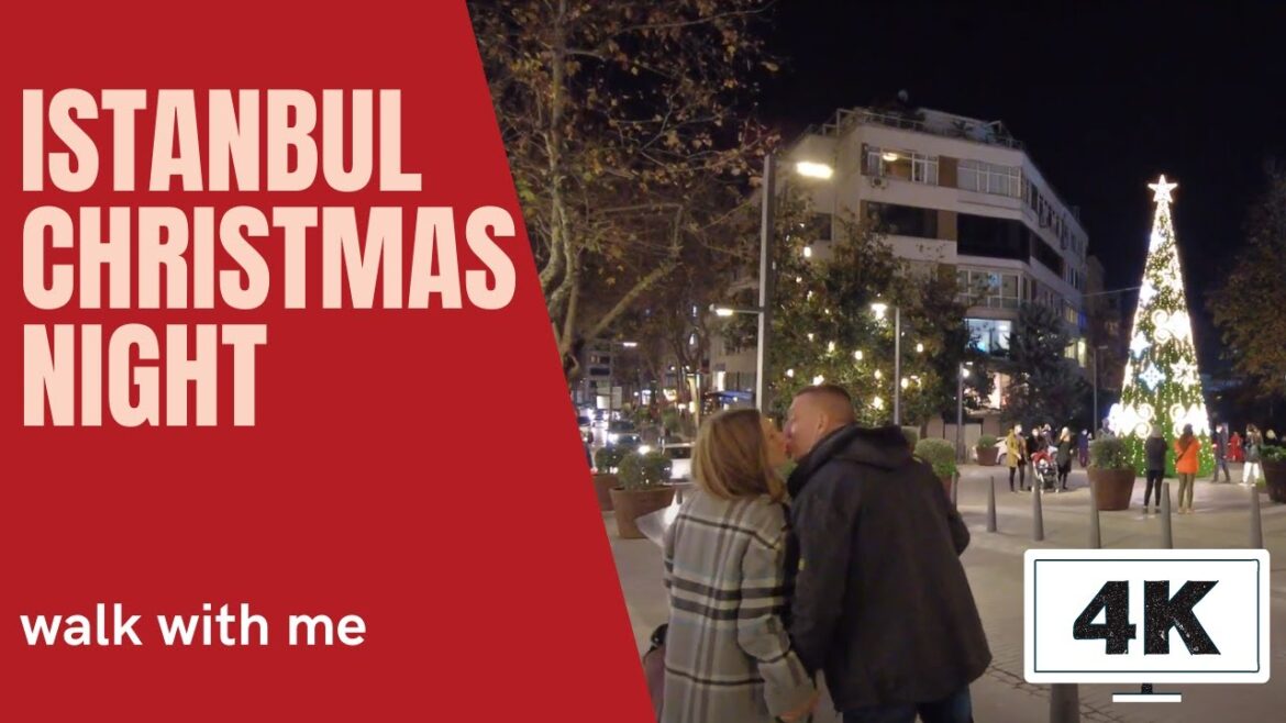 Istanbul streets on Christmas night in 4K: Rumeli street walking tour