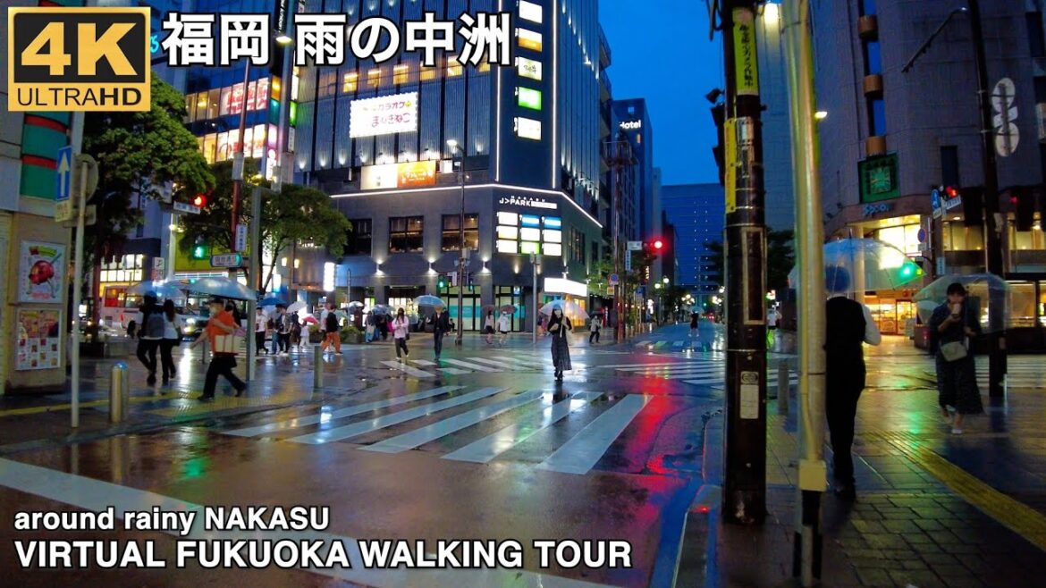 福岡雨の中洲を歩く4k virtual Fukuoka walking tour around rainy Nakasu