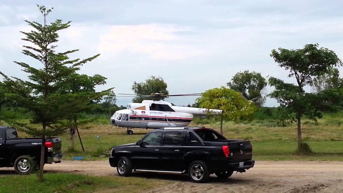 Helicopter takeoff in cambodia