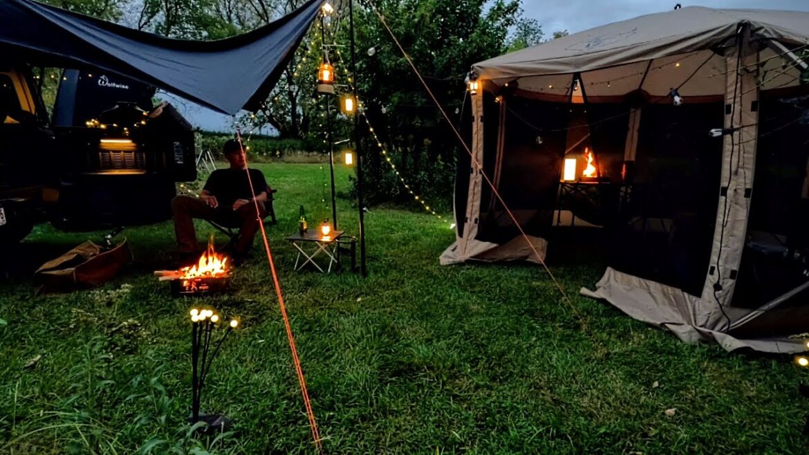 Cloudy/Rainy Car Camping on A Meadow Land