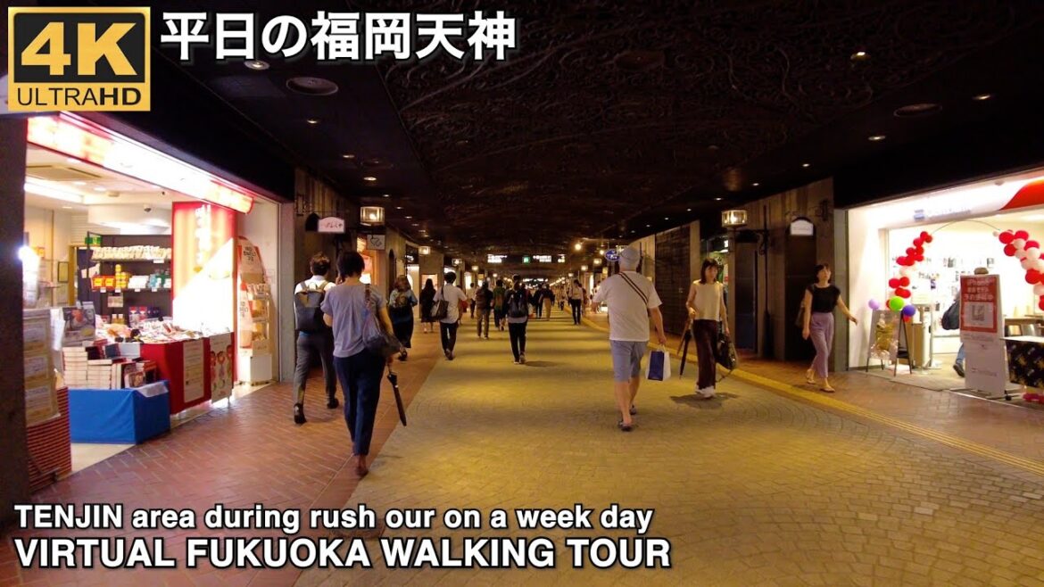福岡天神の平日帰宅ラッシュ時間を歩く4k virtual Fukuoka japan walking tour around Tenjin during rush our on a week day