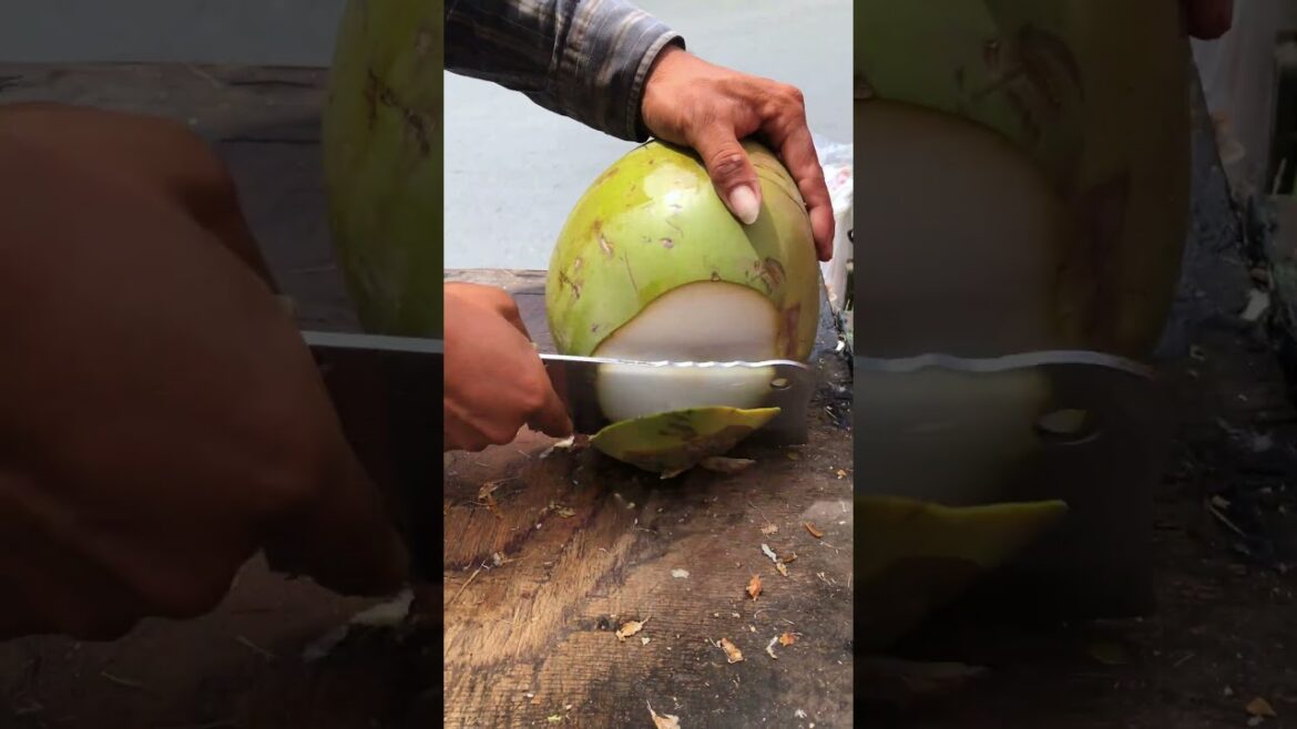 Crazy speed fresh coconut cutting skill #streetfood #shorts #viral #coconut #asmr