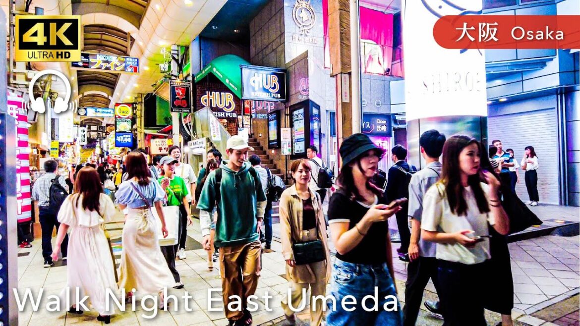 【Osaka 💖】 Walk Japan - Walking around the Higashitori Shopping District at night ASMR [4K]