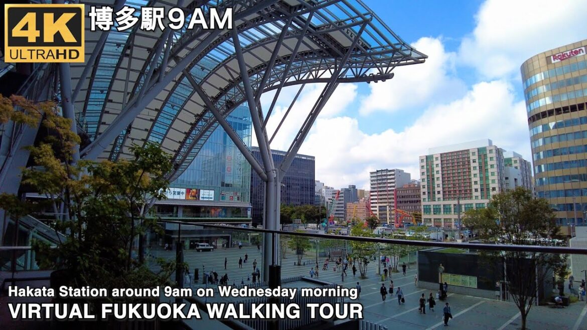 博多駅(平日朝9時)を歩く4k virtual Fukuoka japan walking tour around Hakata station