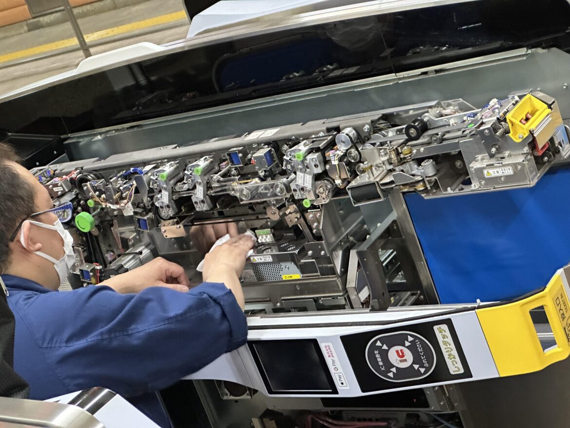 The inside of the ticket-taking machine at every subway entrance