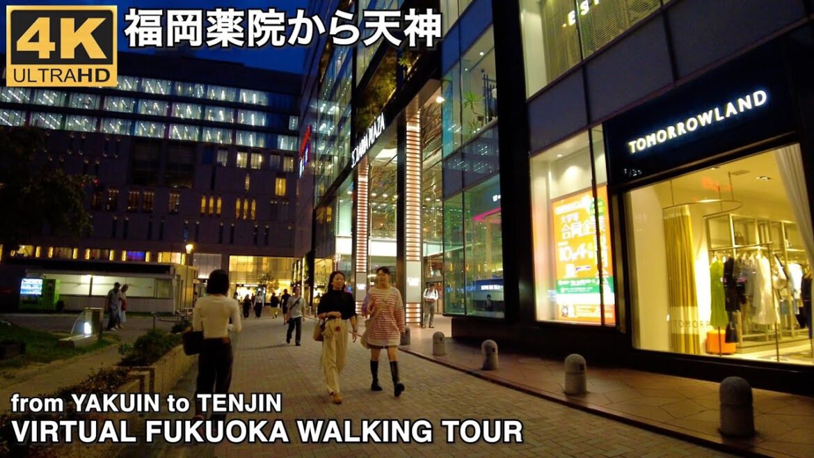 福岡の薬院駅から天神(平日木曜夕方)へ歩く4k japan Fukuoka walking from Yakuin station to Tenjin