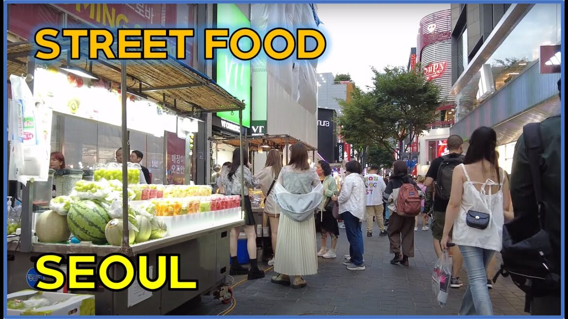 Walk & Talk in Myeong-dong Street, Seoul | Explaining Street Foods in Snack Carts [4K/60FPS]