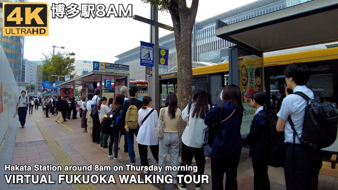 博多駅(平日朝8時)を歩く4k virtual Fukuoka japan walking tour around Hakata station