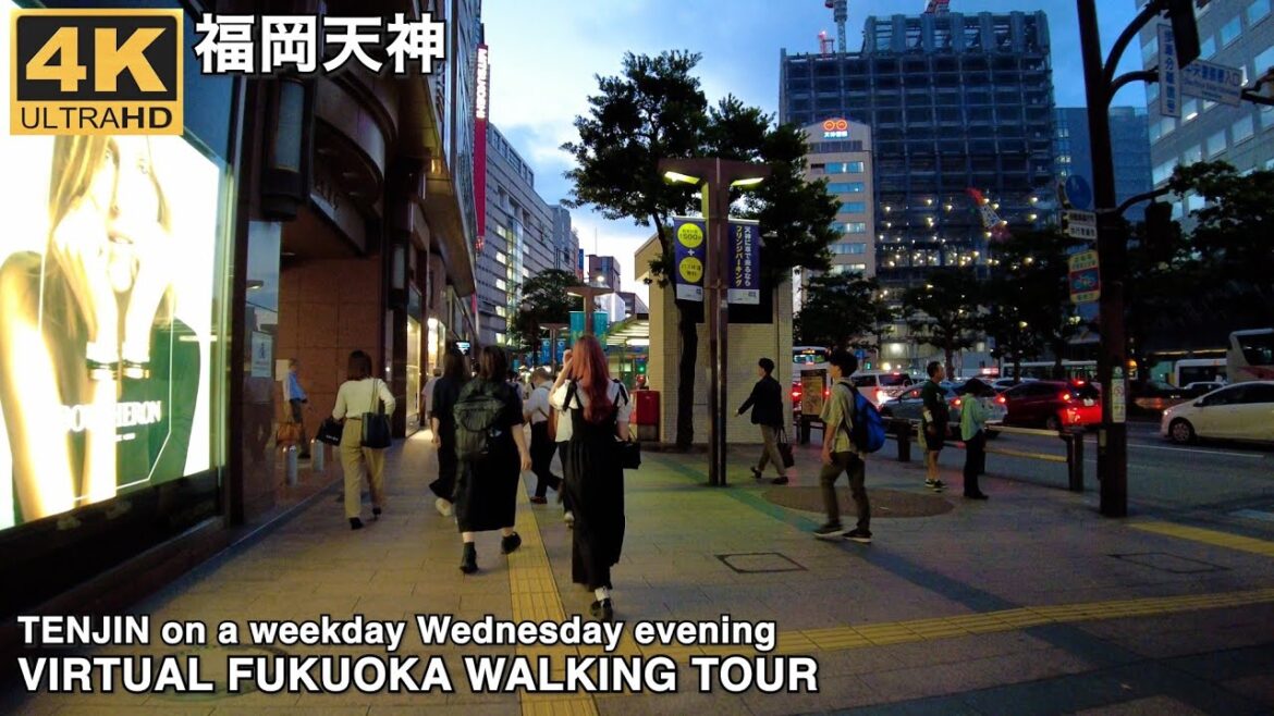 福岡天神(平日水曜夕方)を歩く4k virtual Fukuoka japan walking tour around Tenjin on a weekday  Wednesday evening