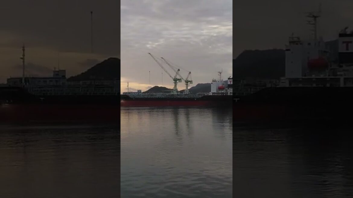 Sunrise over the sea & shipyards in Onomichiu, Japan