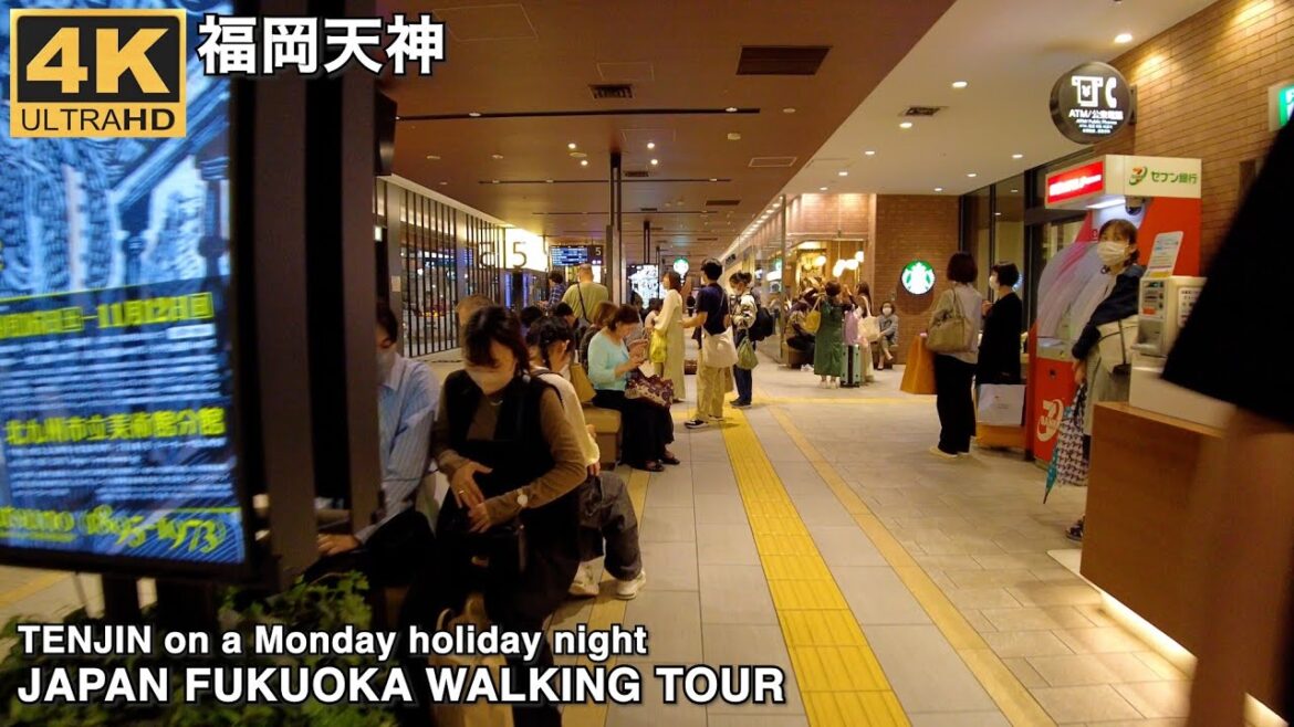 福岡の天神周辺(月曜祝日夕方)を歩く4k japan walking view tour around Tenjin Fukuoka city