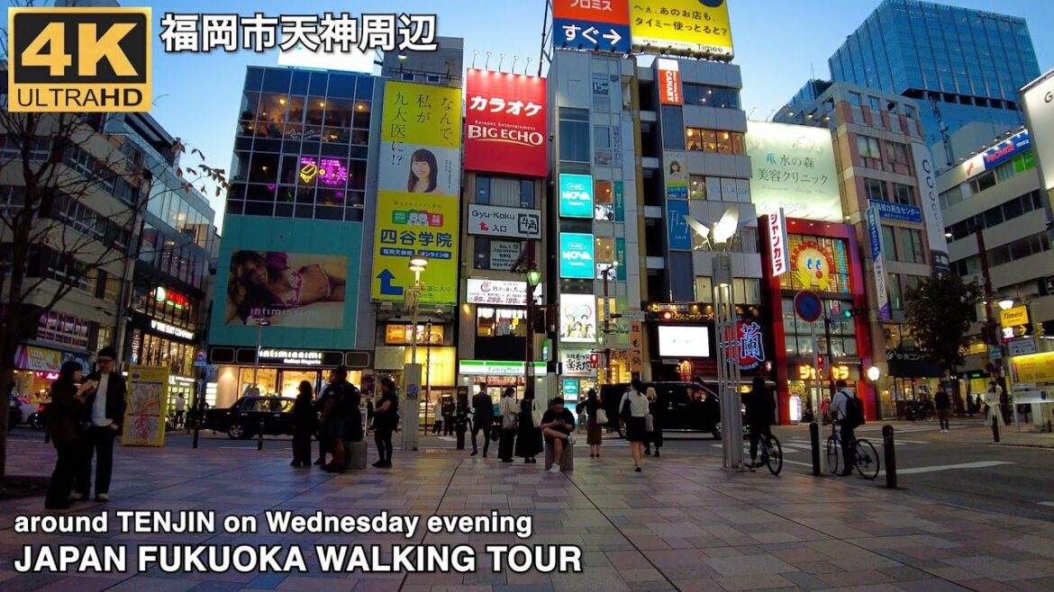 福岡市天神周辺(10月水曜夕方)を歩く4k japan walking tour around Tenjin