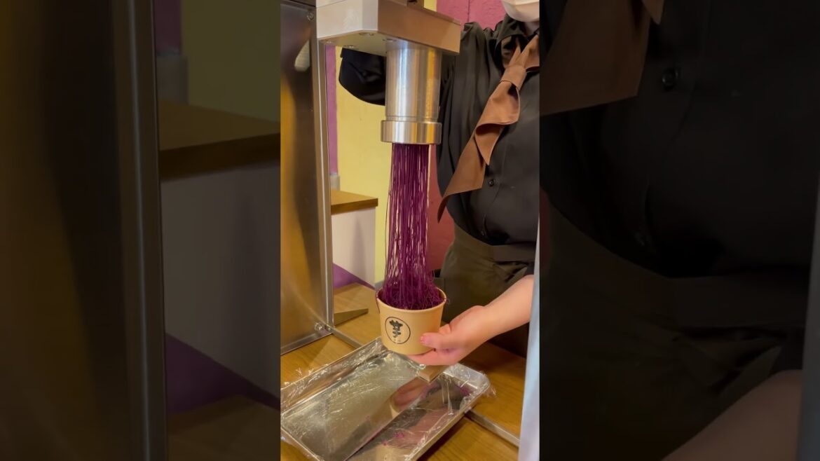 Viral Japanese purple sweet potato and ice cream dessert! #japan #kyoto #japanesefood #shorts