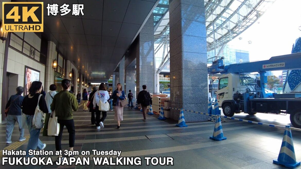 博多駅(火曜午後)を歩く4k japan walking tour in Fukuoka city around Hakata station