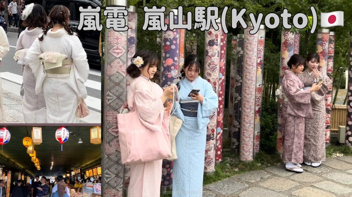 [4K 60fps] 🇯🇵嵐電 嵐山駅(京都)Randen Arashiyama Station (Kyoto Japan), Kyoto Walking Tour, October 2023