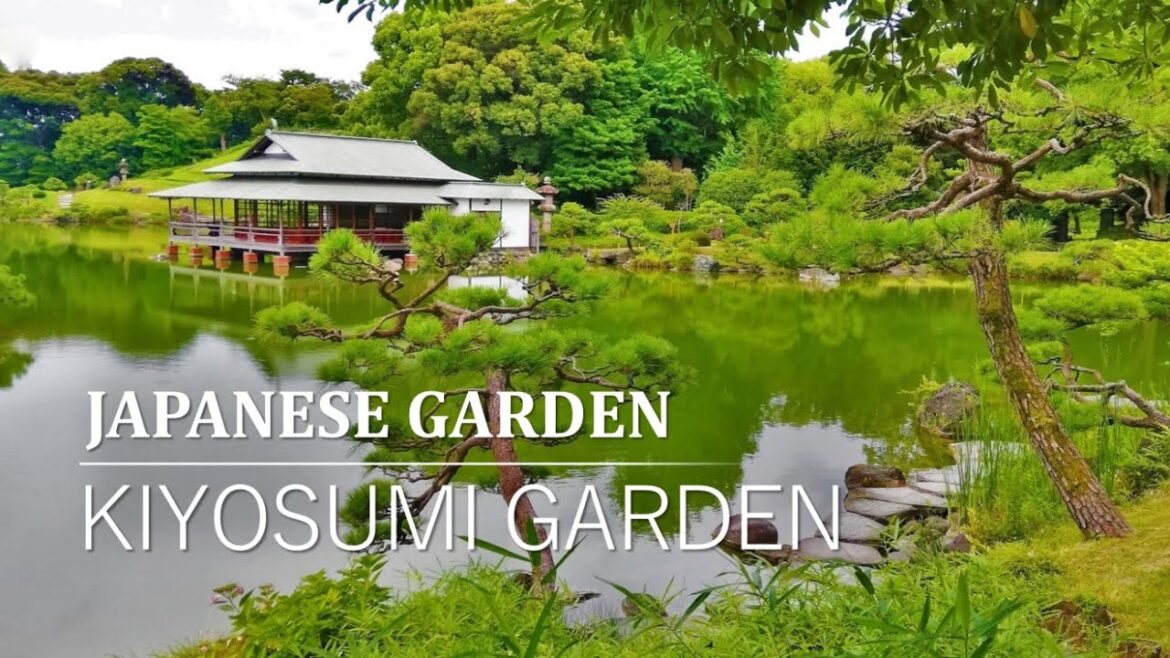 Walking across the stepping stones on the pond in Japanese Garden | KIYOSUMI GARDEN Walking across the stepping stones on the pond in Japanese Garden | KIYOSUMI GARDEN