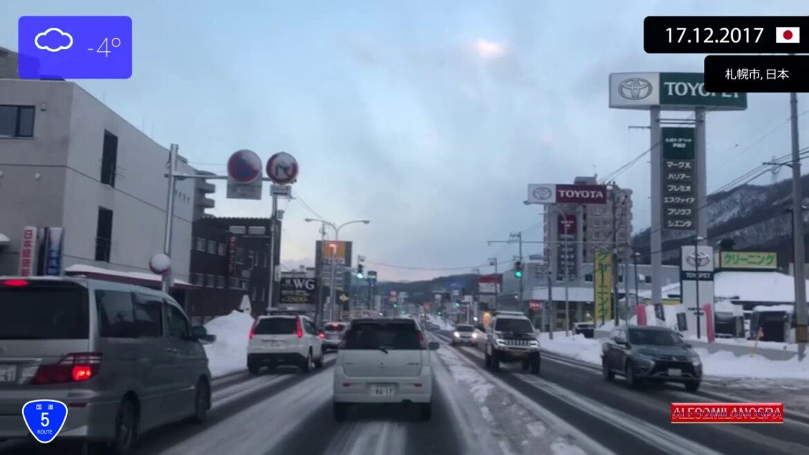 Driving through Sapporo (Japan) from Hoshinocho to Nishimachiminami 17.12.2017 Timelapse x4