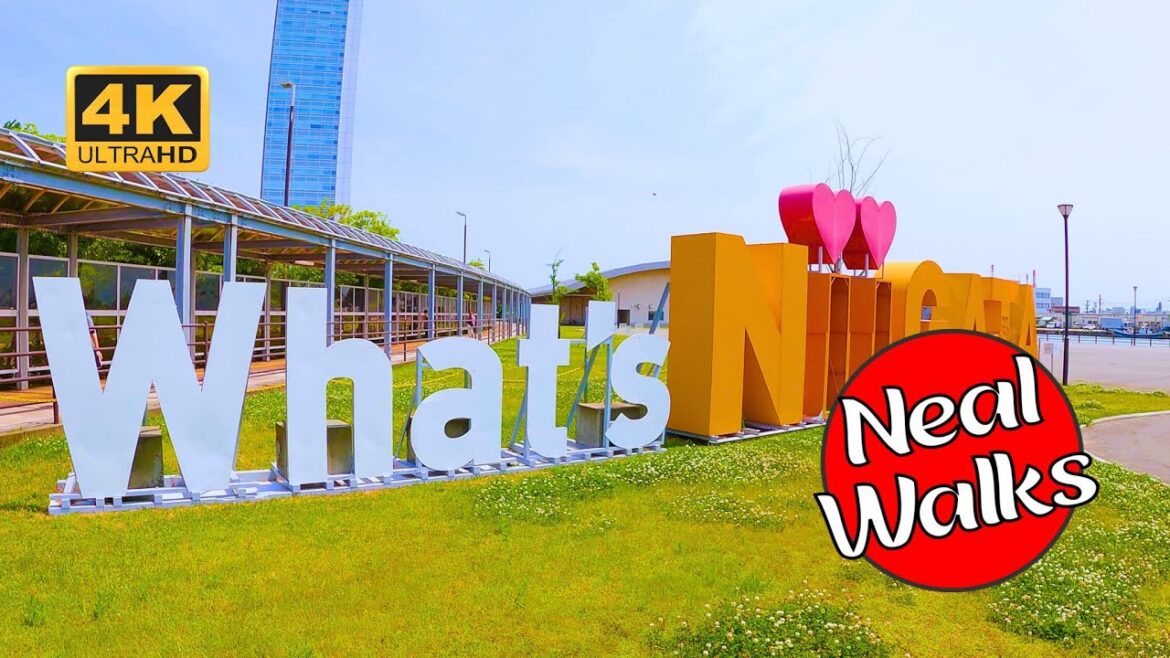 Giant NIIGATA sign and Crossing Ryuto Bridge [4K 60FPS]