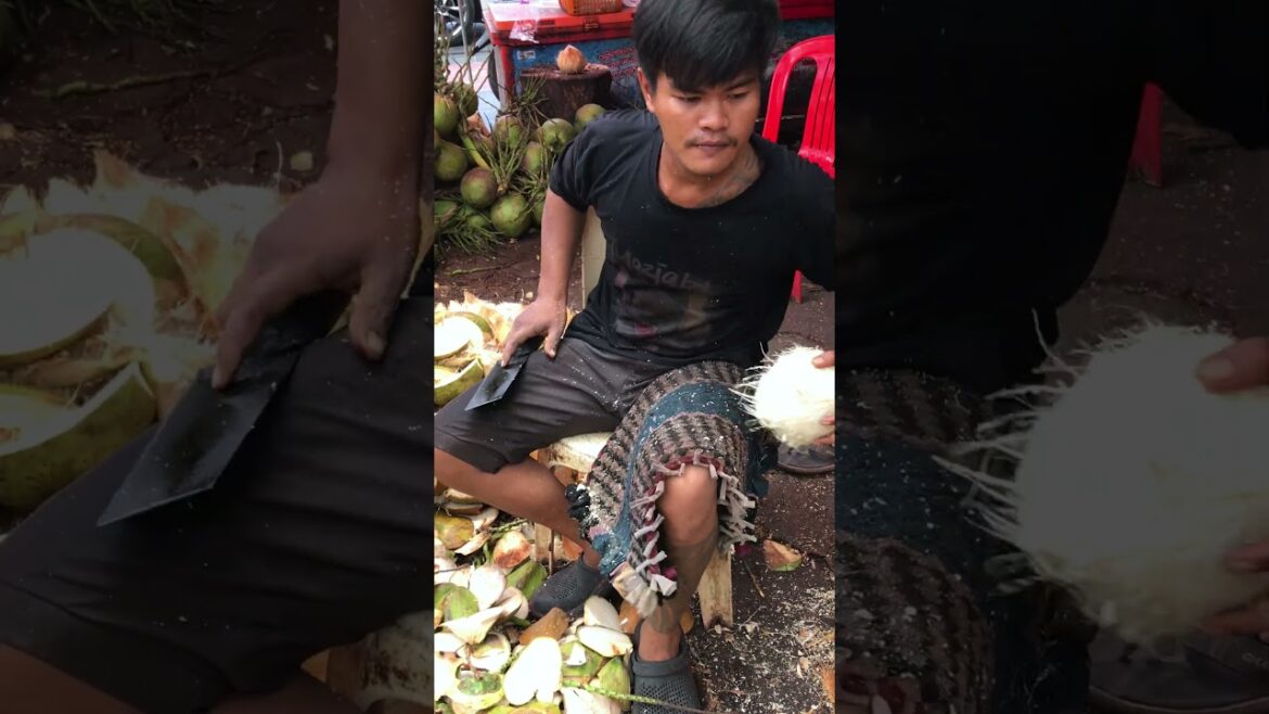 So satisfying fresh coconut cutting skill #shorts #viral #streetfood #coconut #asmr