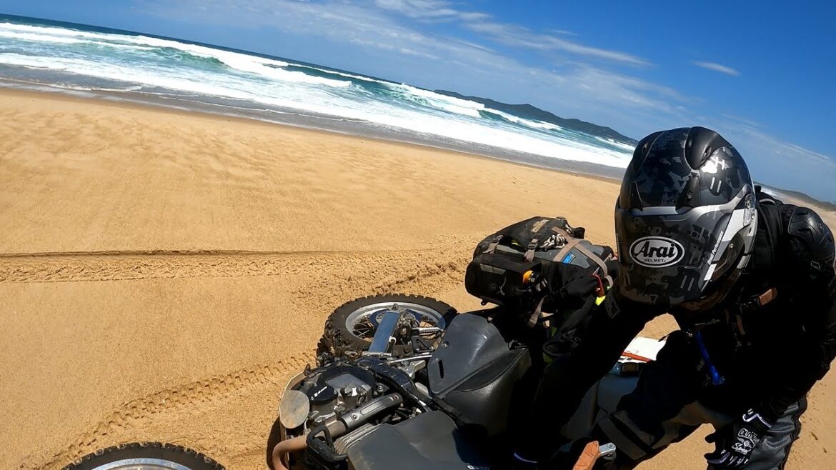 New adventure motorcycle rider on a DR650 - beach moto camping, sand riding & a few good laughs