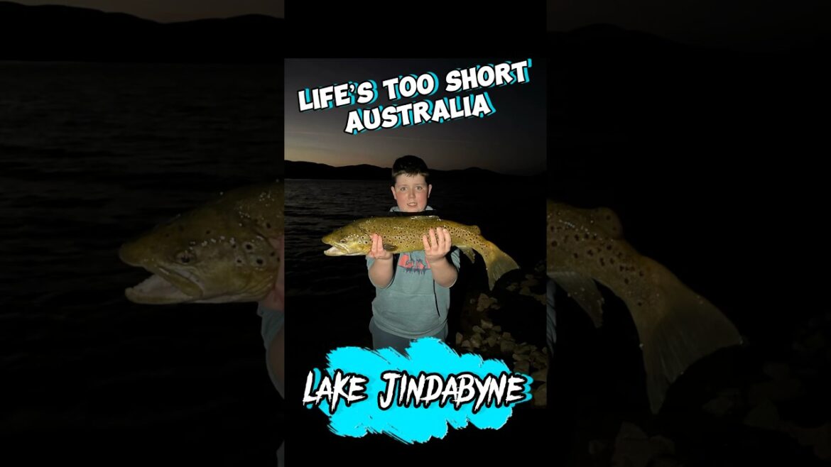 We stayed at Lake Jindabyne to visit the snow. Kobe caught a huge Brown Trout. #browntrout  #travel