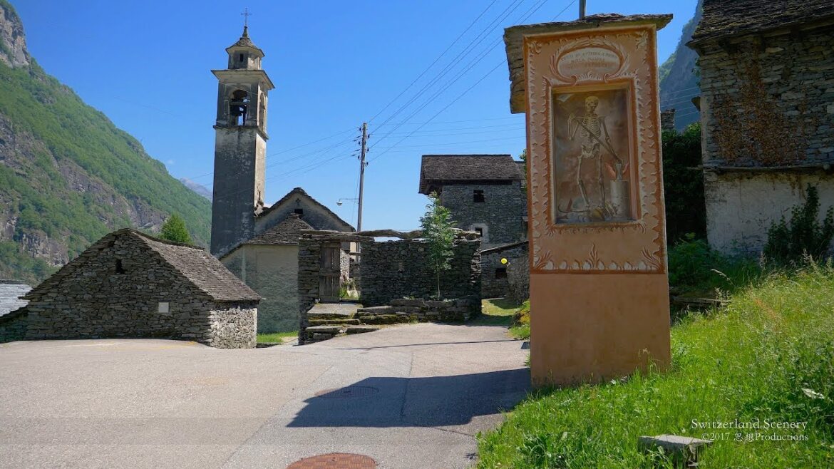 4K Boschetto, Cevio Valle Maggia Ticino SWITZERLAND アルプス山脈 aerialview