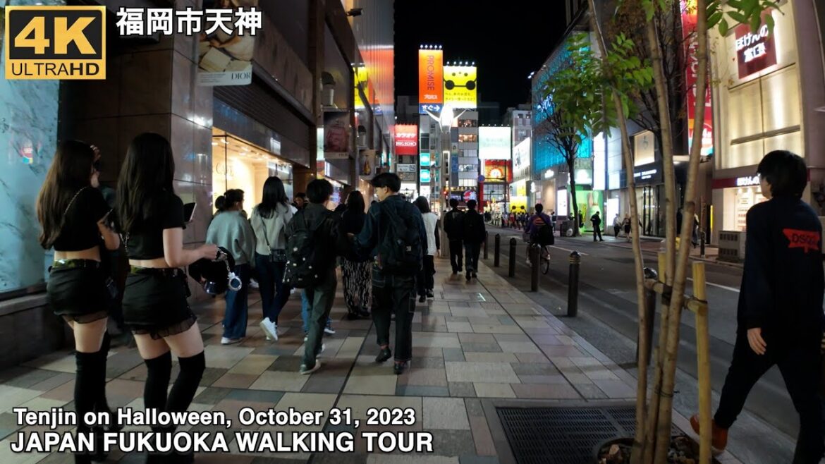 福岡市天神(ハロウィンの夜)を歩く4k60p Japan walking tour Fukuoka Tenjin area on Halloween night in Fukuoka city