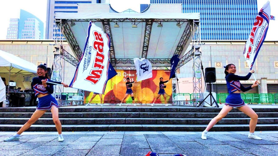 【4K HDR🇯🇵】Kanagawa University Cheerleading Team [MM Grass Park 2023] Aozora Dance at Grand Mall Park