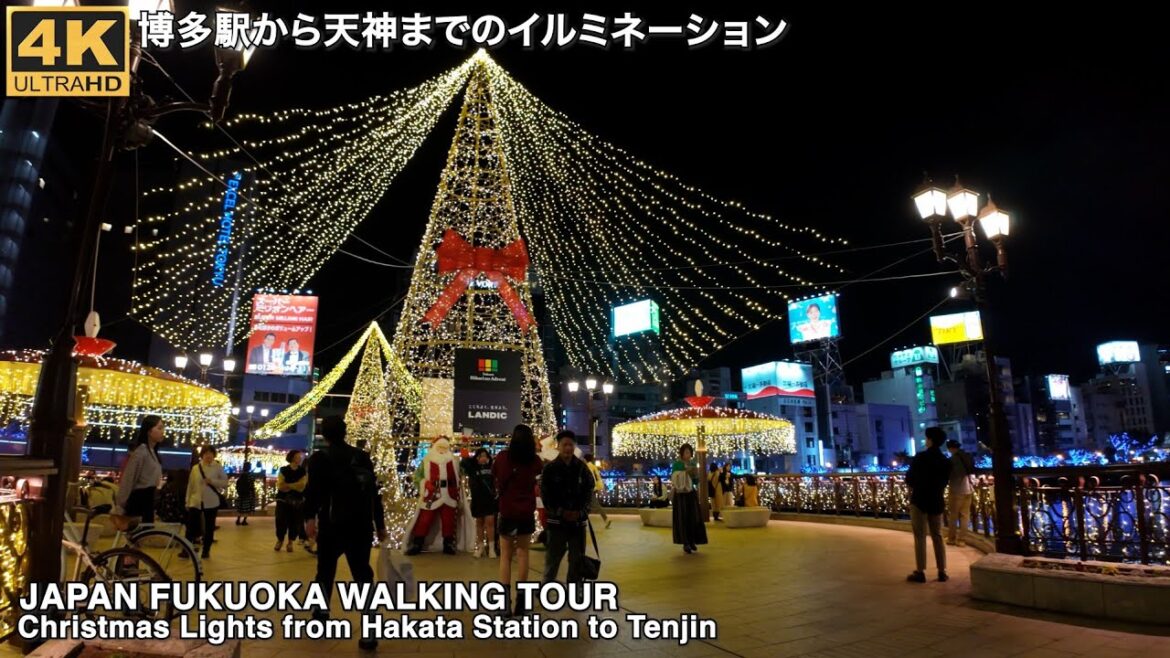 博多駅から天神までのイルミネーションを歩く4k60p japan walking tour Fukuoka Christmas Lights from Hakata Station to Tenjin