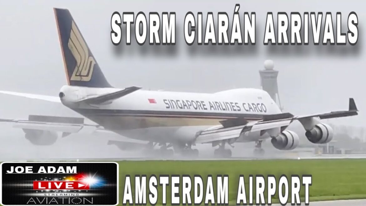 🔴 LIVE: STORM CIARÁN | B747 GO-AROUND 2X at Amsterdam Airport #JoeAdamAviation #StormCiarán