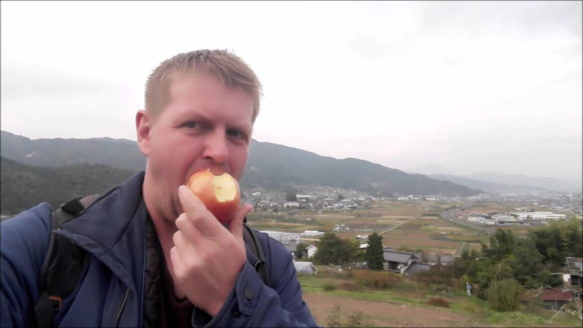 Piękna wiejska droga, dostaję jabłka + szlug z widokiem na Zenkoji Plain – Chikuma, Nagano, Japonia Piękna wiejska droga, dostaję jabłka + szlug z widokiem na Zenkoji Plain - Chikuma, Nagano, Japonia