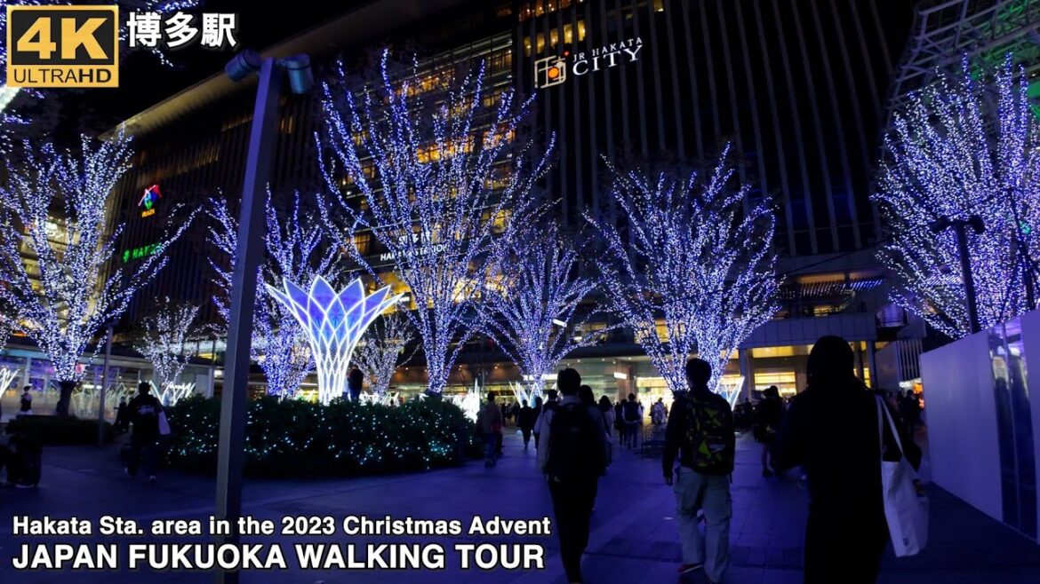 4k博多駅クリスマス仕様博多口と筑紫口を歩くjapan walking tour around Hakata station Christmas Market 2023 in Fukuoka city