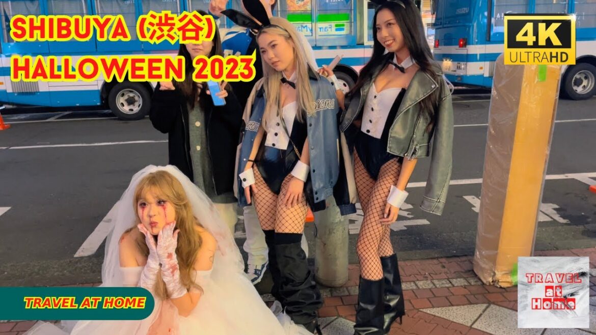 【4k hdr】Shibuya (渋谷)  Day Three of Halloween 2023   Tokyo Japan |  Relaxing Natural City ambience