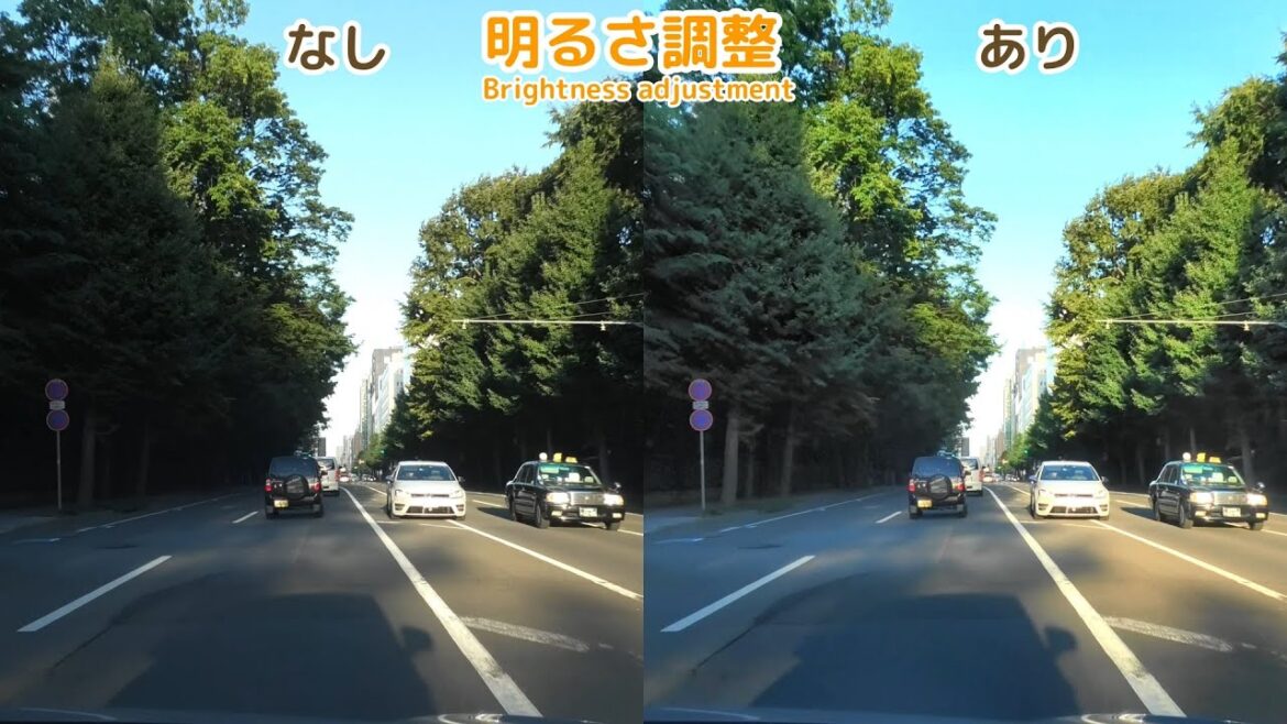 PowerDirector 明るさ調整ありなし比較 - 北5条手稲通 → 札幌駅前通 [ 札幌市 4K 車載動画 2021 ドライブ]