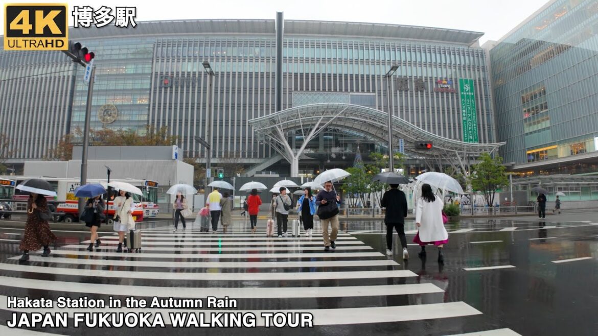 4k博多駅雨の中を歩くjapan walking tour Hakata station in the Autumn Rain