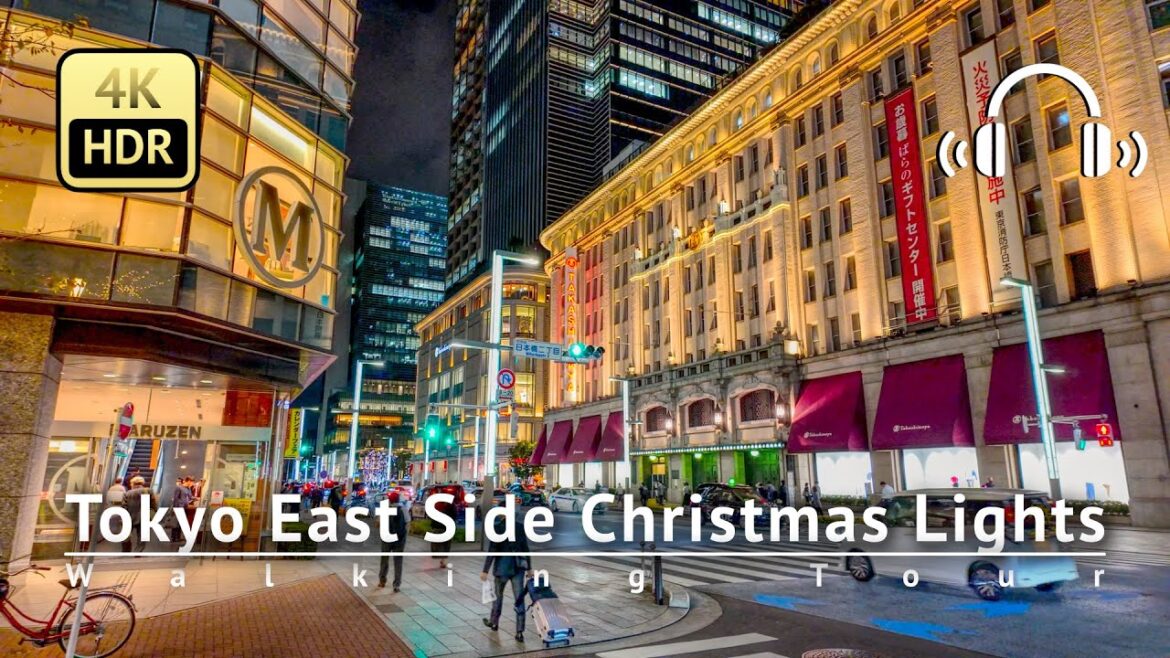 Tokyo Christmas Lights in Kyobashi, Yaesu & Nihombashi Walking Tour - Tokyo Japan [4K/HDR/Binaural]