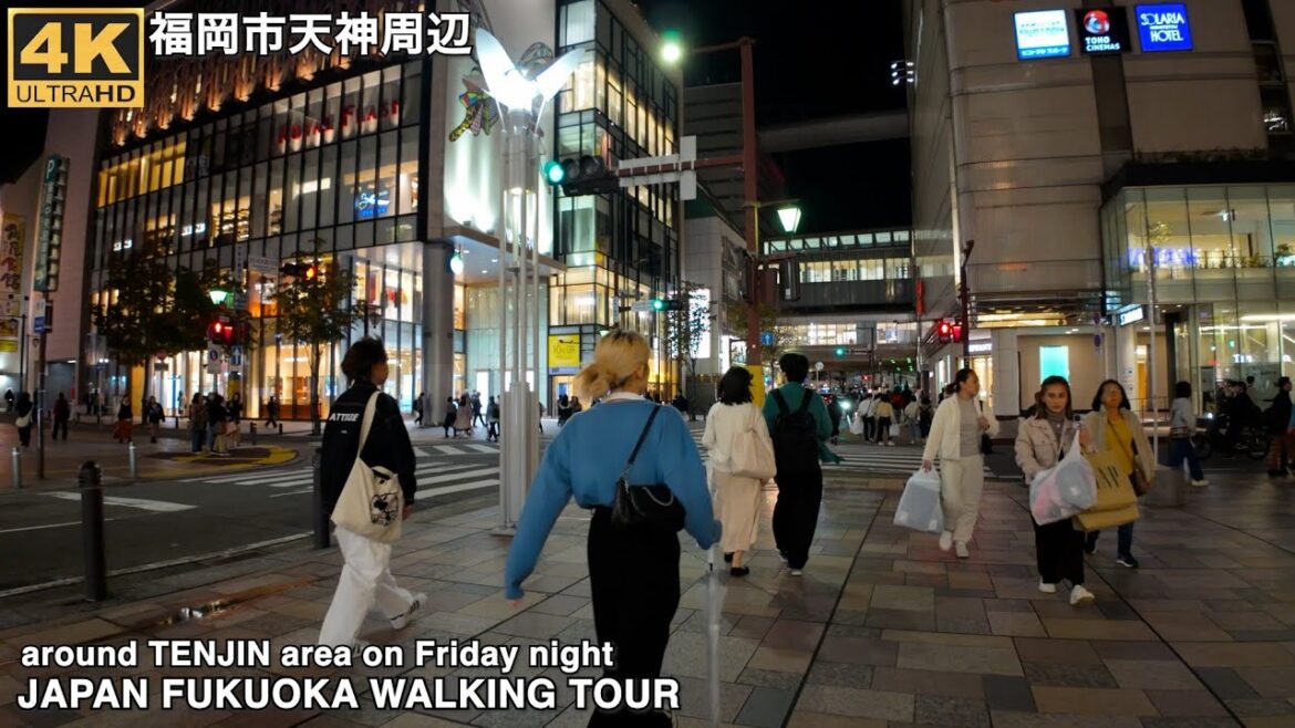 福岡市天神周辺(金曜夜)を歩く4k japan walking tour around Tenjin area in Fukuoka city