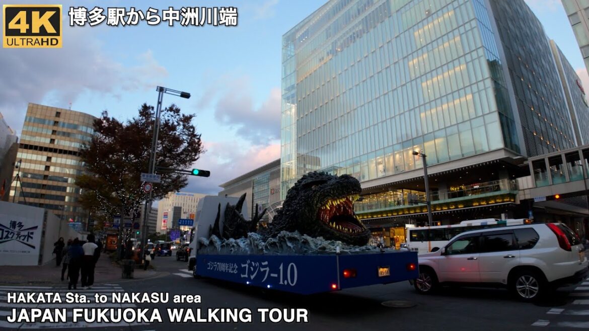 博多駅から中洲川端駅周辺へ歩く4k60p japan walking tour from Hakata station to Nakasukawabata station in Fukuoka