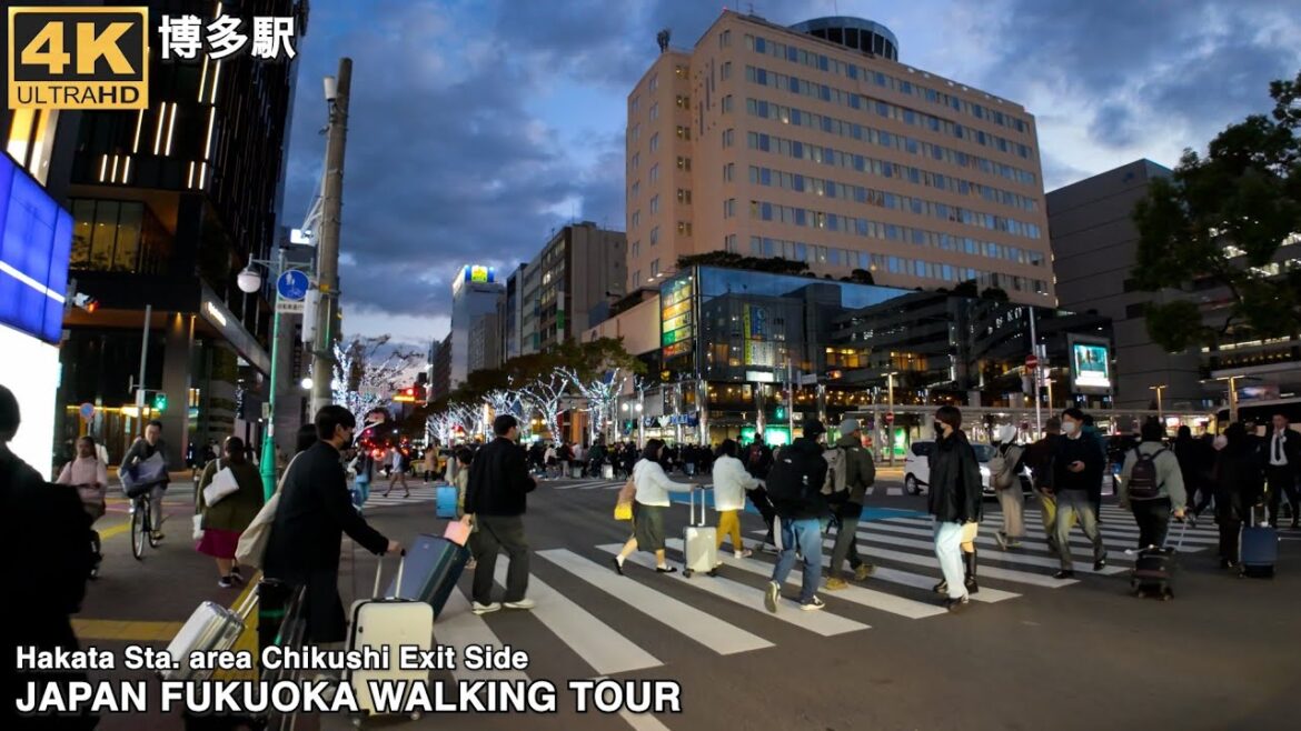 博多駅筑紫口(秋の火曜日の夜)を歩く4k japan walking tour around Hakata station Chikushi Exit side in Fukuoka city