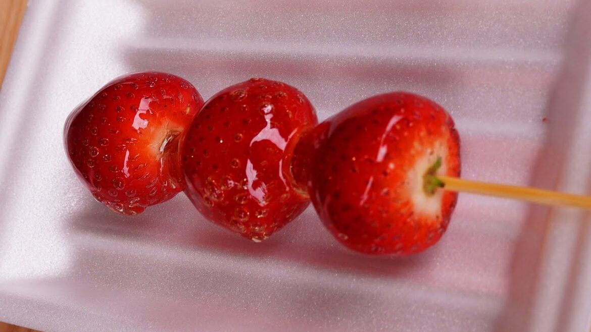 Street Food Candied Strawberries in Kyoto, Japan Street Food Candied Strawberries in Kyoto, Japan